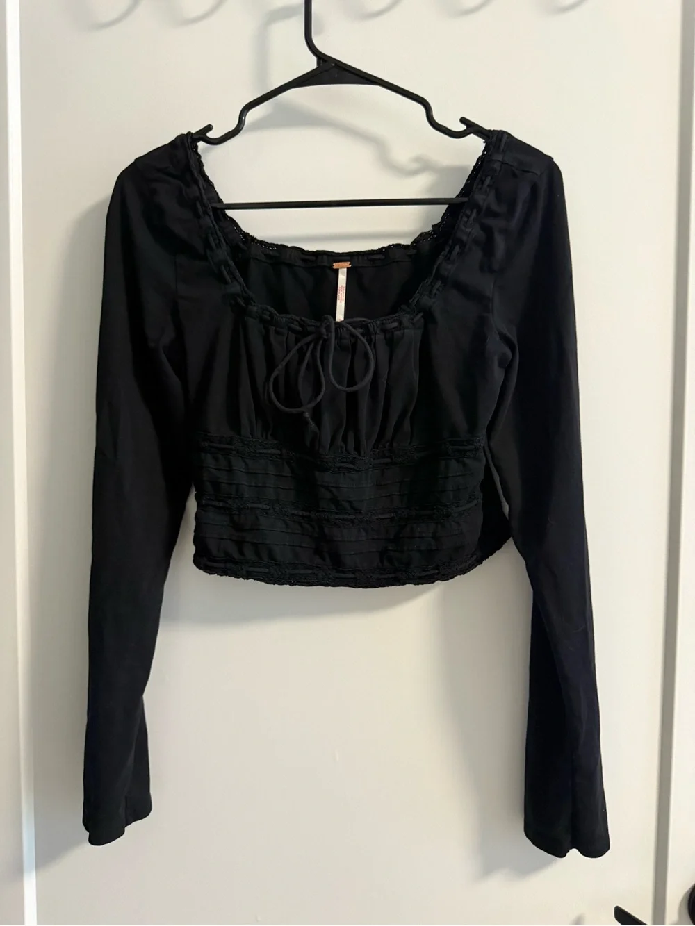 Free People Black Long-Sleeve Peasant Crop Top